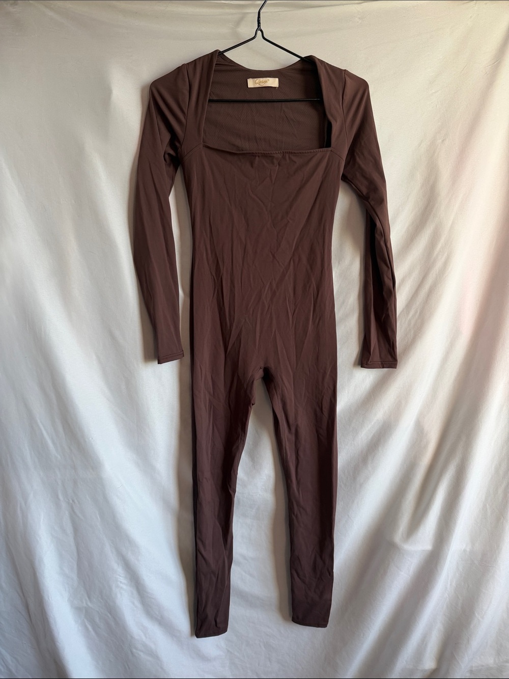 Slim Long-Sleeve Square Neck Jumpsuit - Brown